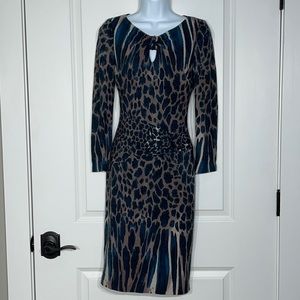 Cache Long Sleeve Animal Print MIDI Dress